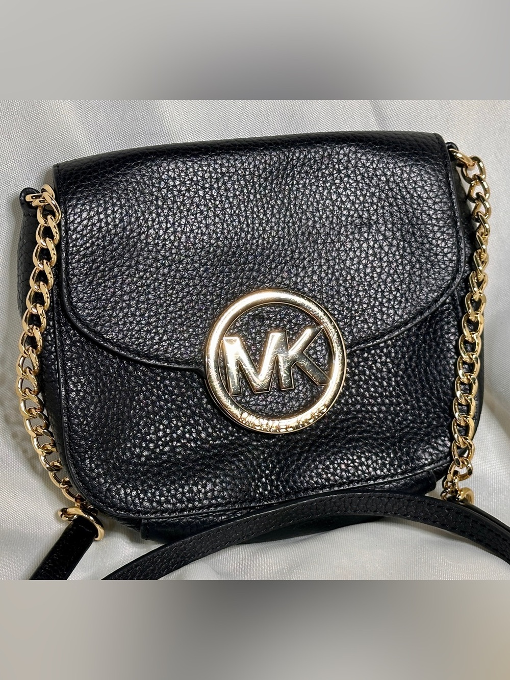 Michael Kors Black Pebbled Gold Chain Flap Crossbody Bag